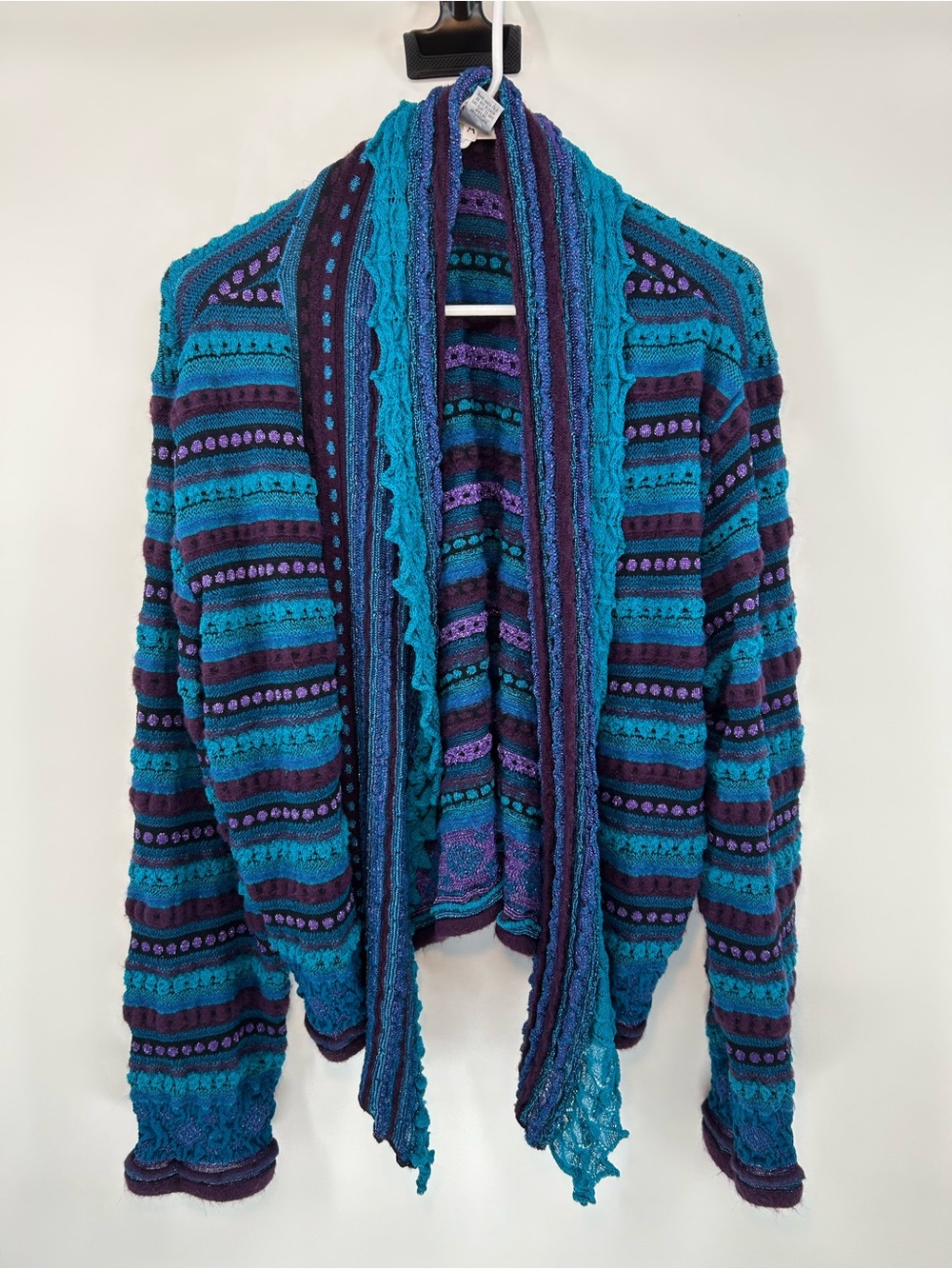 Chico's Teal & Purple Striped Open-Front Cardigan